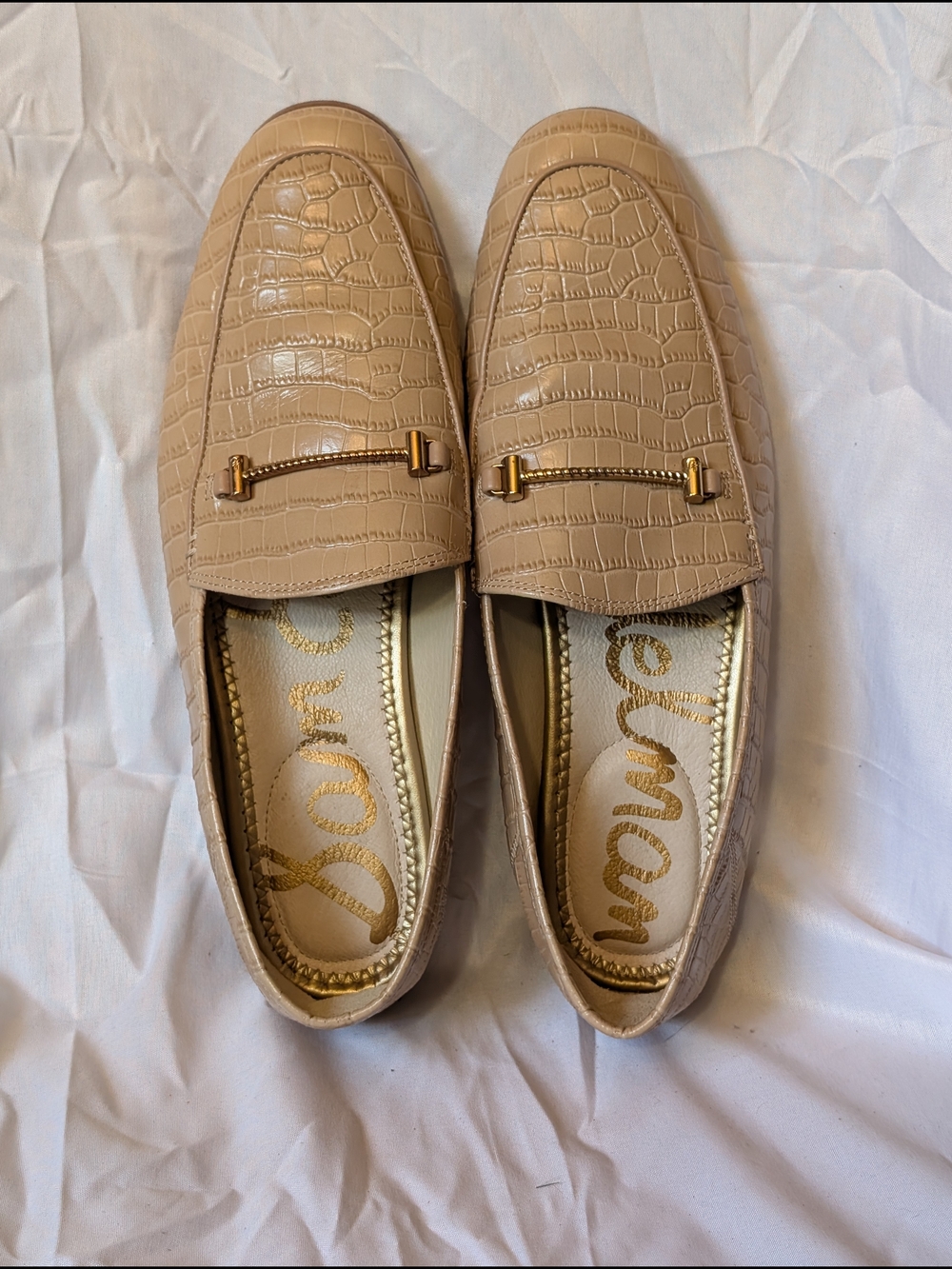 Sam Edelman Beige Croc-Embossed Leather Bit Loafers - Women